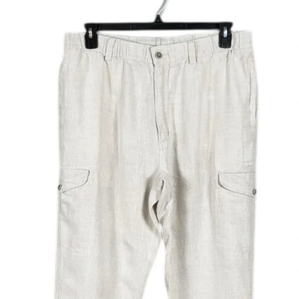 Caribbean Mens 100% Linen Cargo Pants Size 38 Preppy Beachy Coastal Resort